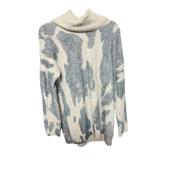 ANTHROPOLOGIE PILCRO Blue Ivory Chunky Knit Turtleneck Sweater Womens M Cozy - Picture 2 of 9